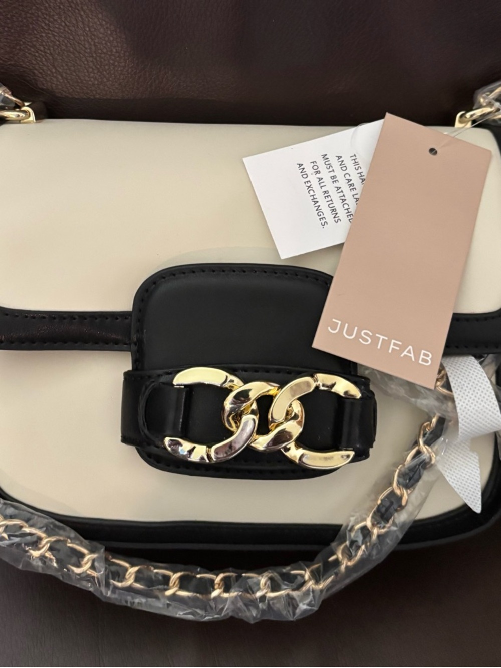 JustFab Cream and Black Chain-Link Shoulder Bag